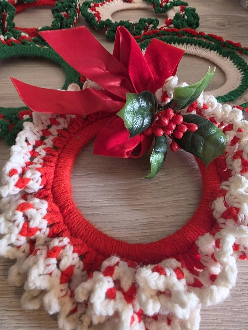Vtg Handmade Crochet Christmas Wreath Lot 7 Holiday Decor Covers SU13